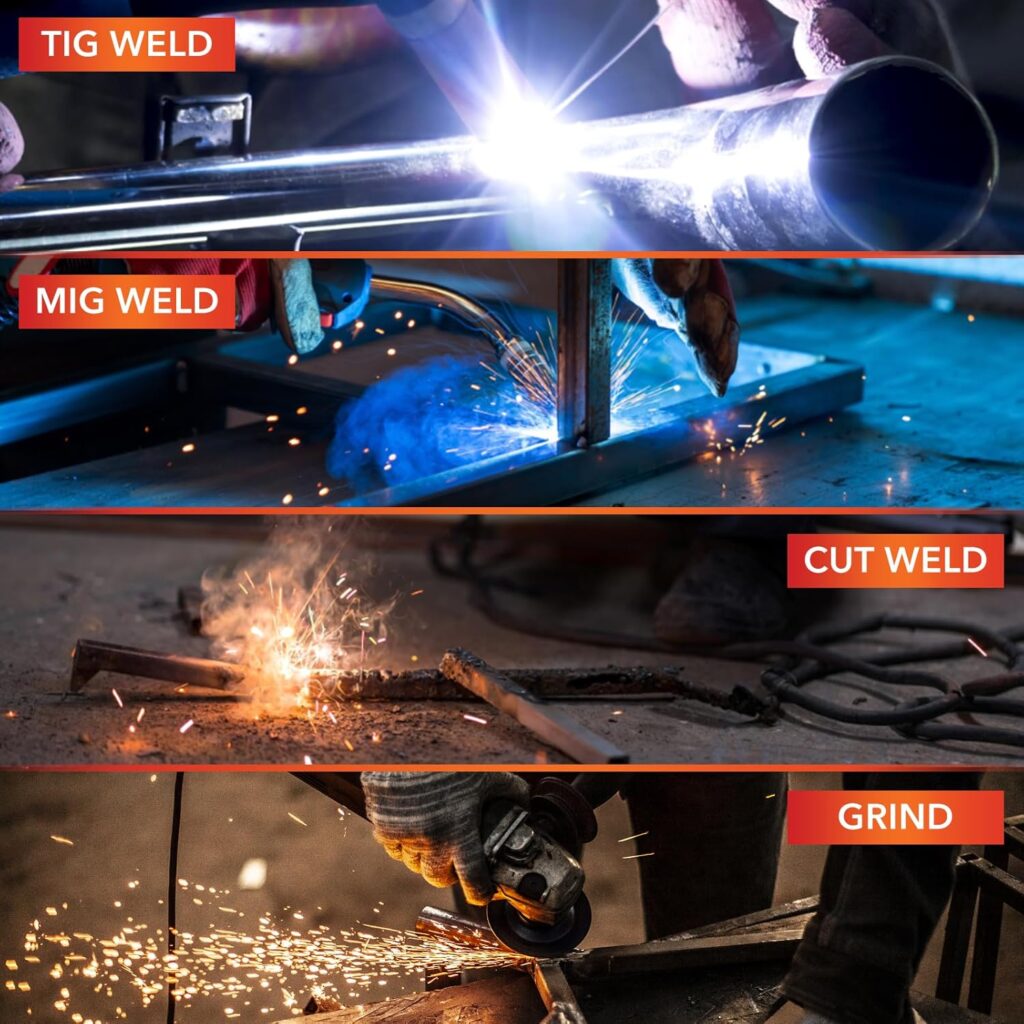 Welding Helmet Auto Darkening Welding Hood True Color Solar Powered Welding Mask 1/1/1/1 Optical Clarity Weld Helmet Wide Shade 5-9/9-13 with 4 Arc Sensor Welding Helmets for Men (JH-CD06)