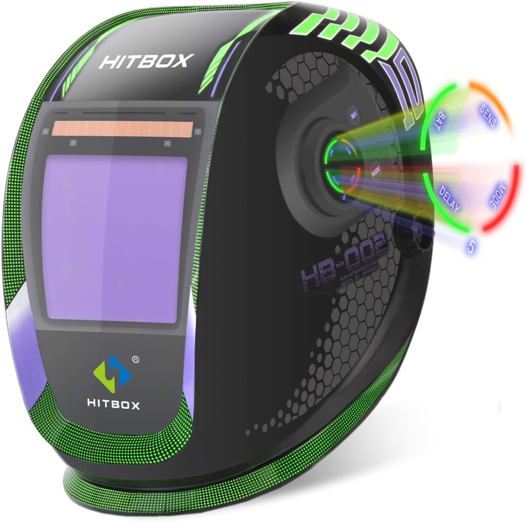 HITBOX Welding Helmet Auto Darkening, 3.94X3.74 Super Large Viewing True Color Welding Hood 4 Arc Sensor Shade 4/5-9/9-13 Welder Mask, Touch Control Type-C Charging HITBOX Welding Helmet Auto Darkening, 3.94X3.74 Super Large Viewing True Color Welding Hood 4 Arc Sensor Shade 4/5-9/9-13 Welder Mask, Touch Control Type-C Charging
