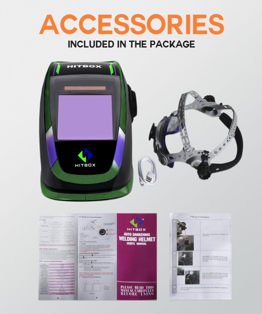 HITBOX Welding Helmet Auto Darkening, 3.94X3.74 Super Large Viewing True Color Welding Hood 4 Arc Sensor Shade 4/5-9/9-13 Welder Mask, Touch Control Type-C Charging HITBOX Welding Helmet Auto Darkening, 3.94X3.74 Super Large Viewing True Color Welding Hood 4 Arc Sensor Shade 4/5-9/9-13 Welder Mask, Touch Control Type-C Charging