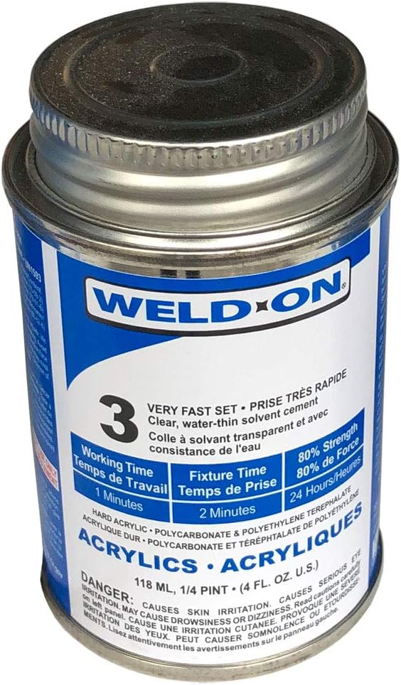 IPS Weld-On 3 Acrylic Plastic Cement with Weld-On Applicator Bottle with Needle, 4 oz Can, Clear