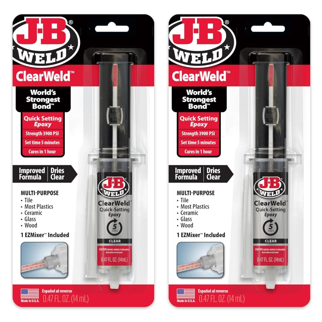 J-B Weld ClearWeld 5 Minute Epoxy, Clear, 14ml w/Static Mixer, (50114H) J-B Weld ClearWeld 5 Minute Epoxy, Clear, 14ml w/Static Mixer, (50114H)
