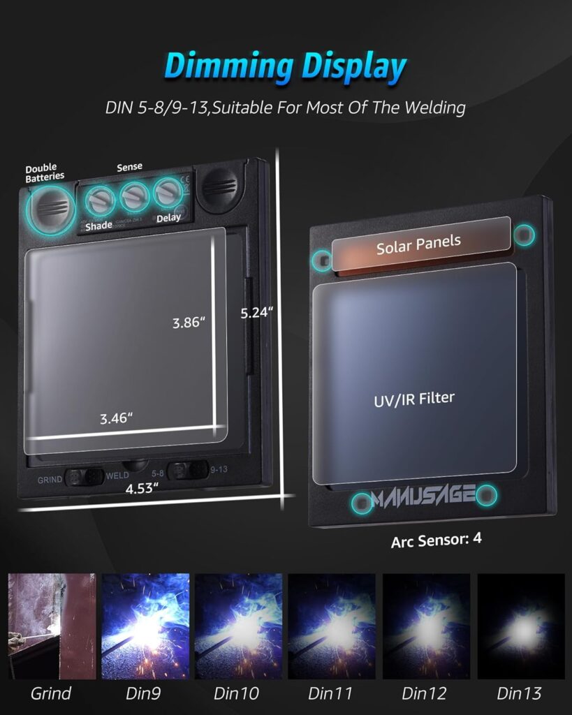 Panoramic View Welding Helmet Auto Darkening, Welding Hood with 4 Arc Sensor Solar Power, True Color Shade 5-8 and 9-13 Idear for TIG MIG ARC, Adjustable Delay and Sense (E980S Decor) Panoramic View Welding Helmet Auto Darkening, Welding Hood with 4 Arc Sensor Solar Power, True Color Shade 5-8 and 9-13 Idear for TIG MIG ARC, Adjustable Delay and Sense (E980S Decor)