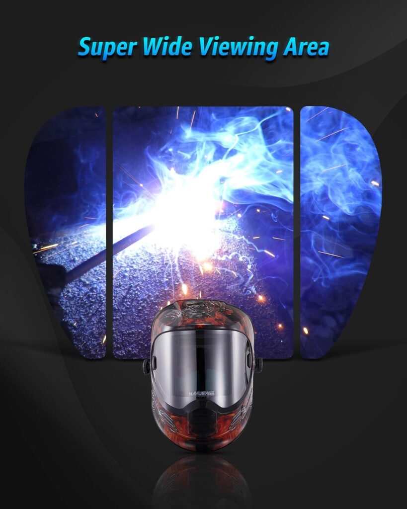 Panoramic View Welding Helmet Auto Darkening, Welding Hood with 4 Arc Sensor Solar Power, True Color Shade 5-8 and 9-13 Idear for TIG MIG ARC, Adjustable Delay and Sense (E980S Decor) Panoramic View Welding Helmet Auto Darkening, Welding Hood with 4 Arc Sensor Solar Power, True Color Shade 5-8 and 9-13 Idear for TIG MIG ARC, Adjustable Delay and Sense (E980S Decor)