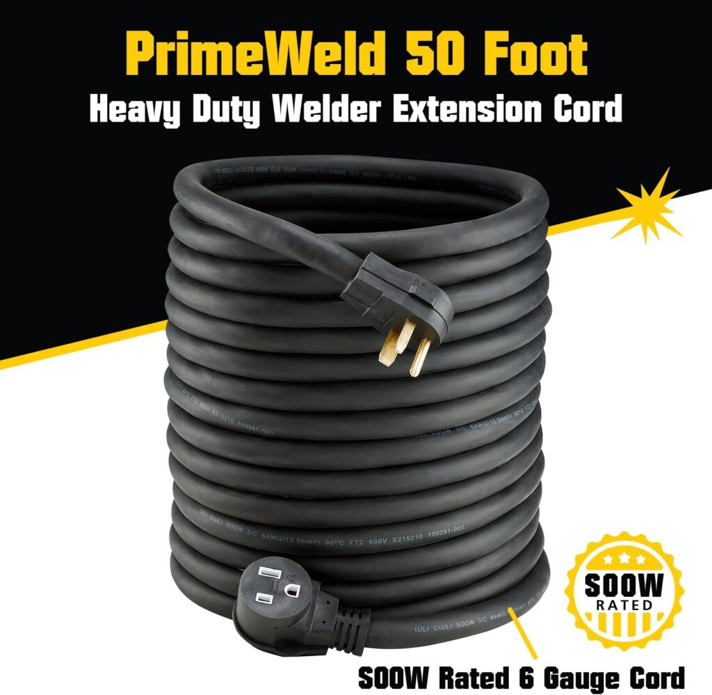 PrimeWeld Welder Extension Cord, SOOW Rated, 50 amp, 250v NEMA 6-50 Heavy Duty Welding Cable, 6 Gauge, (50ft) PrimeWeld Welder Extension Cord, SOOW Rated, 50 amp, 250v NEMA 6-50 Heavy Duty Welding Cable, 6 Gauge, (50ft)