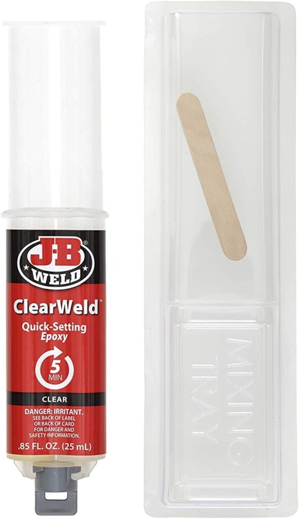 J-B Weld 50112 6 Pack 0.85 oz. ClearWeld Syringe Quick Setting Epoxy, Clear J-B Weld 50112 6 Pack 0.85 oz. ClearWeld Syringe Quick Setting Epoxy, Clear
