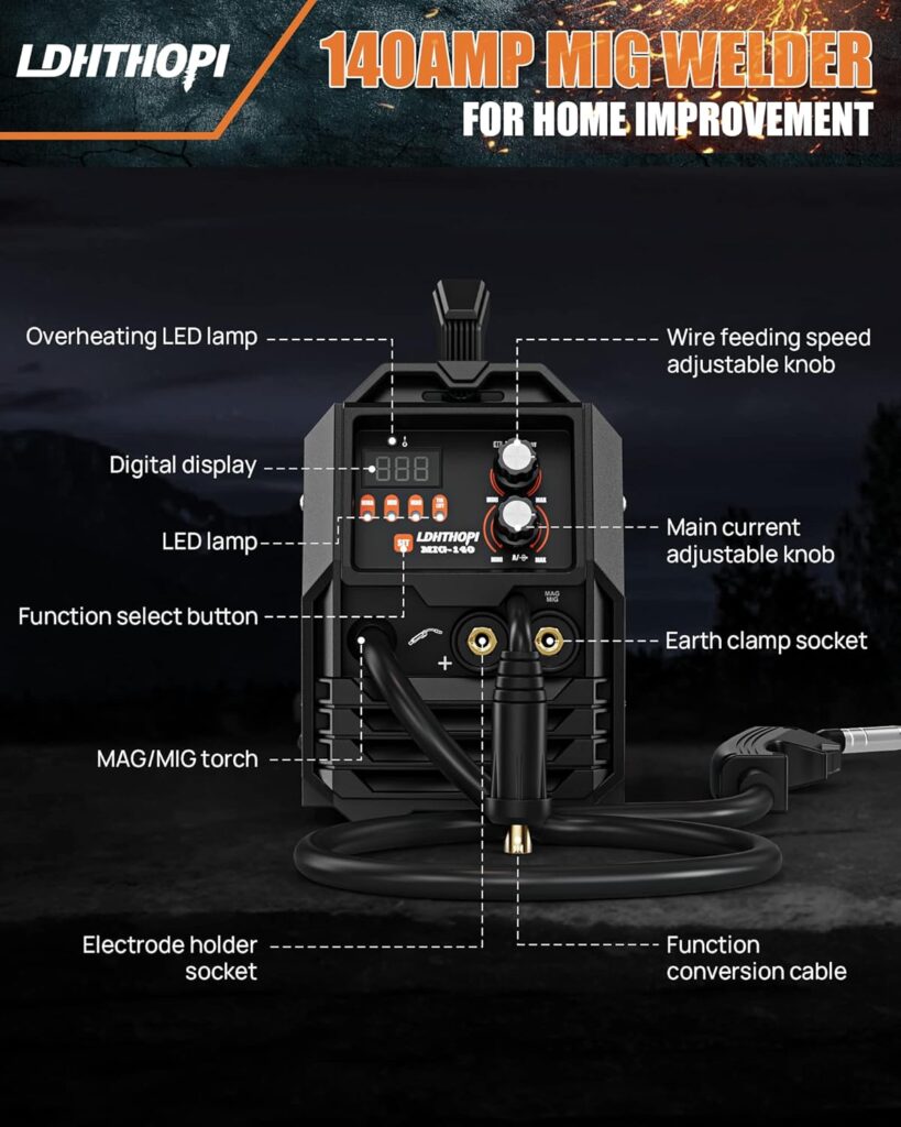 LDHTHOPI 140A MIG Welder, 4-in-1 Flux Core/Solid Wire/Lift TIG/Stick Welder, 110V Gas/Gasless Welder Machine for Home, Car, Yard, Workshop, Farm LDHTHOPI 140A MIG Welder, 4-in-1 Flux Core/Solid Wire/Lift TIG/Stick Welder, 110V Gas/Gasless Welder Machine for Home, Car, Yard, Workshop, Farm