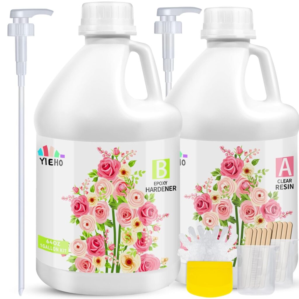 YIEHO Epoxy Resin 1 Gallon Kit, High Gloss Epoxy Resin and Hardener Crystal Clear 2 Part Resina Epoxica Transparente,Perfect for Table Top, Crafts- Less Bubbly, Hard 1:1 YIEHO Epoxy Resin 1 Gallon Kit, High Gloss Epoxy Resin and Hardener Crystal Clear 2 Part Resina Epoxica Transparente,Perfect for Table Top, Crafts- Less Bubbly, Hard 1:1