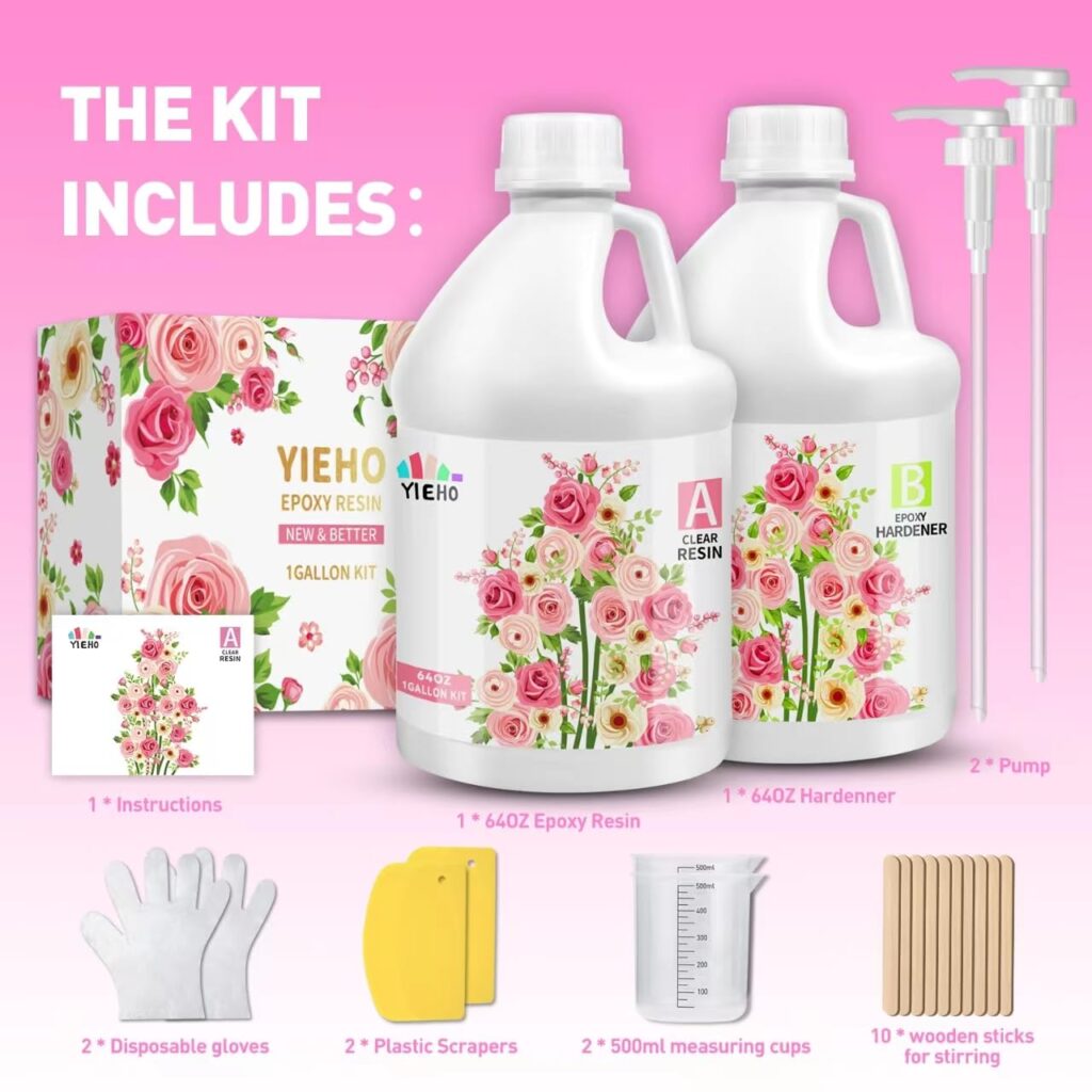 YIEHO Epoxy Resin 1 Gallon Kit, High Gloss Epoxy Resin and Hardener Crystal Clear 2 Part Resina Epoxica Transparente,Perfect for Table Top, Crafts- Less Bubbly, Hard 1:1 YIEHO Epoxy Resin 1 Gallon Kit, High Gloss Epoxy Resin and Hardener Crystal Clear 2 Part Resina Epoxica Transparente,Perfect for Table Top, Crafts- Less Bubbly, Hard 1:1