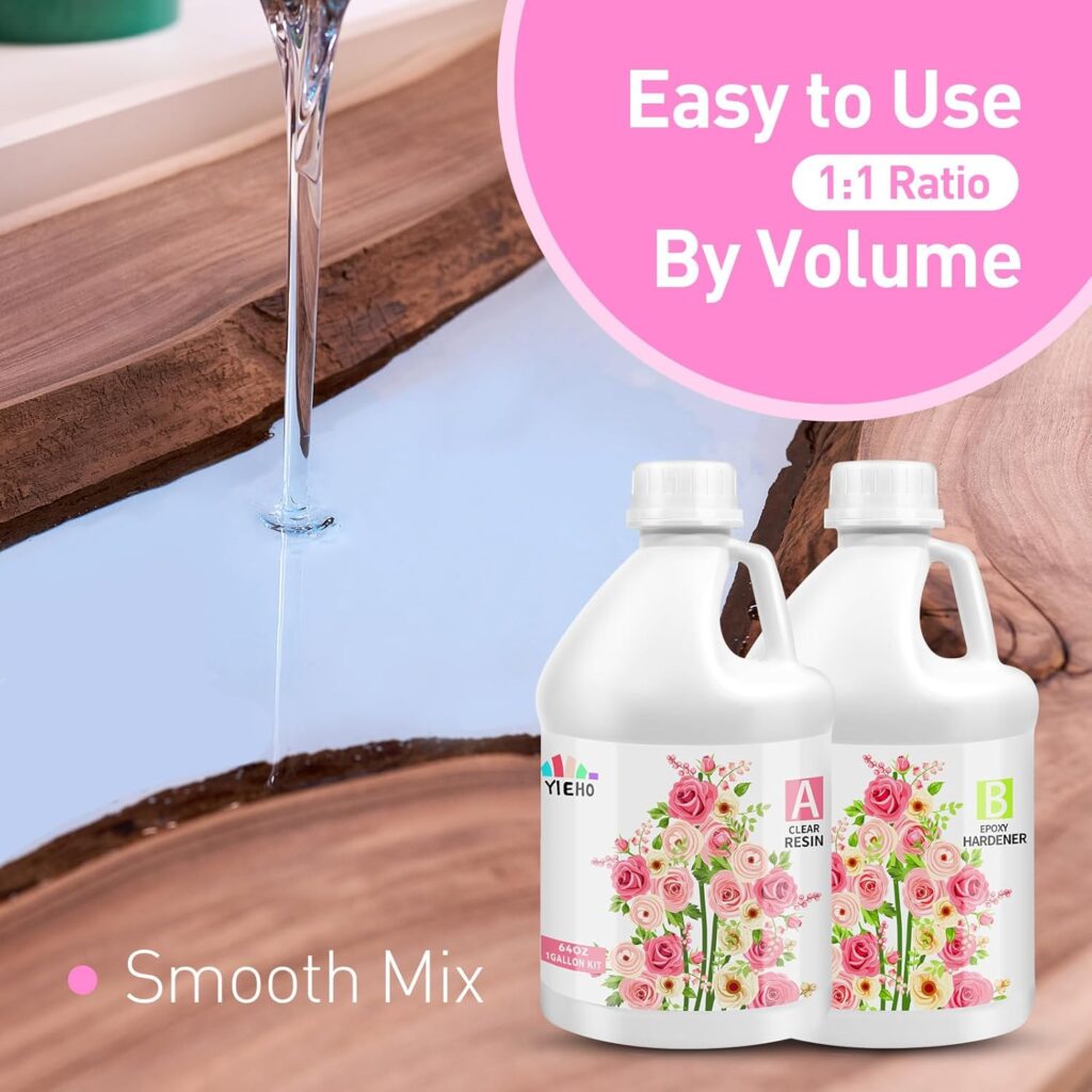 YIEHO Epoxy Resin 1 Gallon Kit, High Gloss Epoxy Resin and Hardener Crystal Clear 2 Part Resina Epoxica Transparente,Perfect for Table Top, Crafts- Less Bubbly, Hard 1:1 YIEHO Epoxy Resin 1 Gallon Kit, High Gloss Epoxy Resin and Hardener Crystal Clear 2 Part Resina Epoxica Transparente,Perfect for Table Top, Crafts- Less Bubbly, Hard 1:1