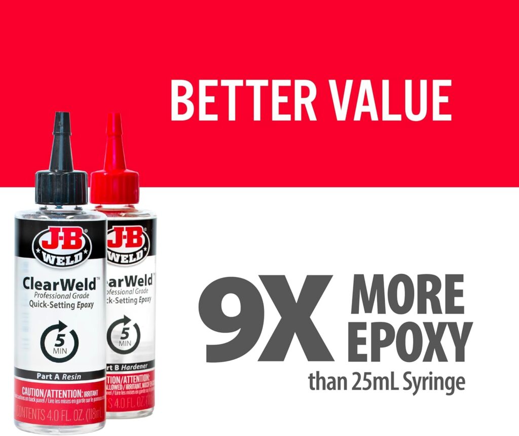 J-B Weld Pro Size ClearWeld 5 Minute Set Epoxy J-B Weld Pro Size ClearWeld 5 Minute Set Epoxy