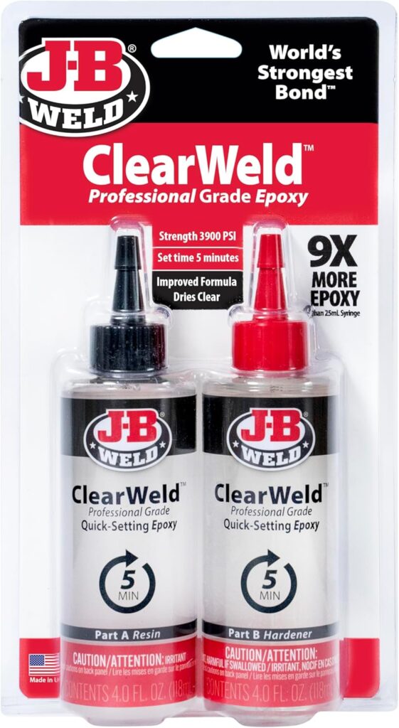 J-B Weld Pro Size ClearWeld 5 Minute Set Epoxy J-B Weld Pro Size ClearWeld 5 Minute Set Epoxy