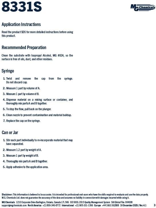 MG Chemicals 8331S Silver Epoxy Adhesive - High Conductivity, 4 hr. Working time, 15 g, 2 Dispeners (8331S-15G) MG Chemicals 8331S Silver Epoxy Adhesive - High Conductivity, 4 hr. Working time, 15 g, 2 Dispeners (8331S-15G)