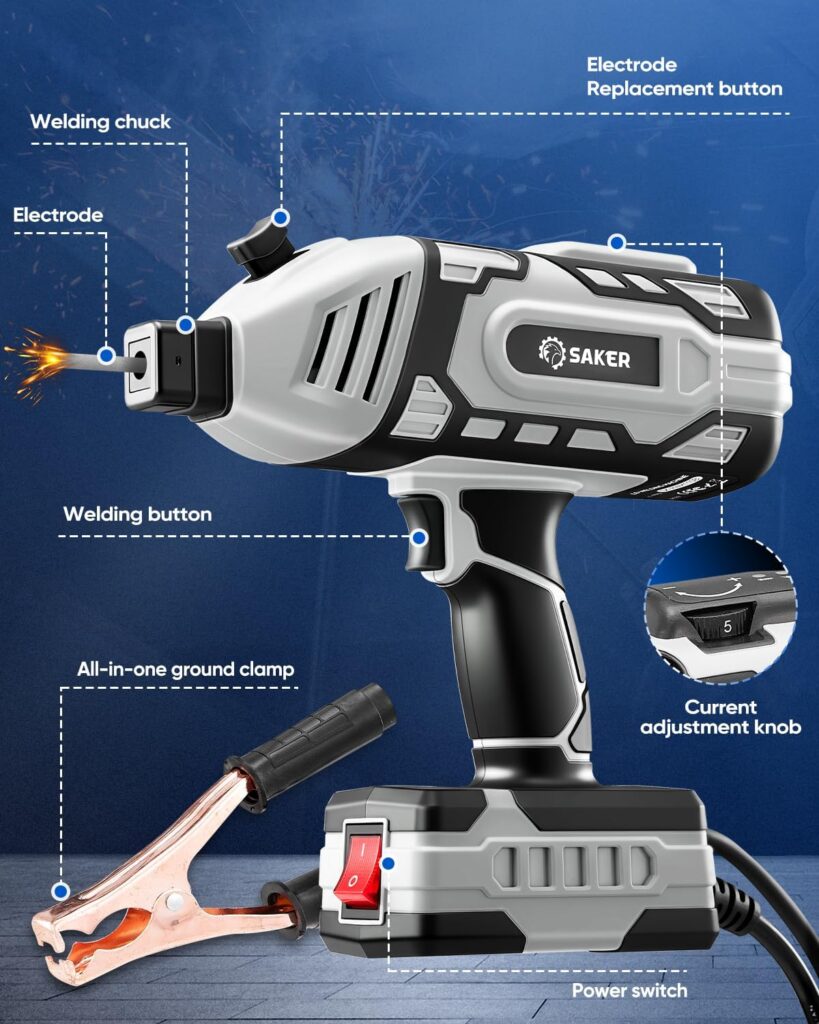 Saker Portable Electric Welding Machine,110V Portable Welder Handheld with IGBT Inverter 5 Variable Current Adjustment, ARC Welder Gun, Fits for 3/32 Wire Rods (Grey) Saker Portable Electric Welding Machine,110V Portable Welder Handheld with IGBT Inverter 5 Variable Current Adjustment, ARC Welder Gun, Fits for 3/32 Wire Rods (Grey)