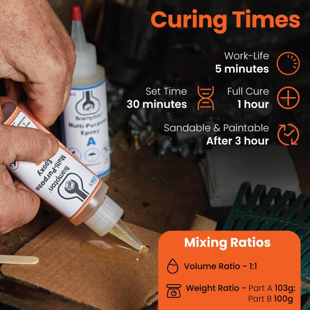 Brampton Multi-Purpose Epoxy, Quick 30-Minute Set, Waterproof 2-Part Epoxy Glue Kit for Tile, Metal, Ceramic, Glass, Wood, Stone, Strong Bonding, Sandable, Paintable Resin, Easy 1:1 Mix, oz Brampton Multi-Purpose Epoxy, Quick 30-Minute Set, Waterproof 2-Part Epoxy Glue Kit for Tile, Metal, Ceramic, Glass, Wood, Stone, Strong Bonding, Sandable, Paintable Resin, Easy 1:1 Mix, oz