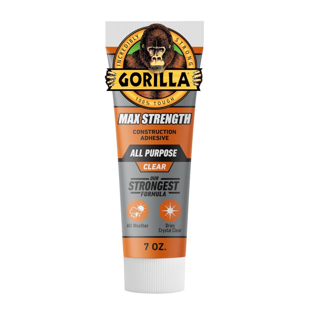 Gorilla Max Strength Construction Adhesive, Clear Glue, 2.5 Ounce Squeeze Tube (Pack of 1) - Gap Filling and Waterproof Gorilla Max Strength Construction Adhesive, Clear Glue, 2.5 Ounce Squeeze Tube (Pack of 1) - Gap Filling and Waterproof