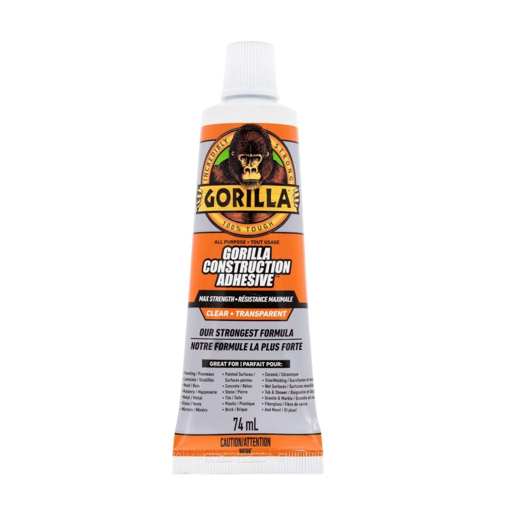 Gorilla Max Strength Construction Adhesive, Clear Glue, 2.5 Ounce Squeeze Tube (Pack of 1) - Gap Filling and Waterproof Gorilla Max Strength Construction Adhesive, Clear Glue, 2.5 Ounce Squeeze Tube (Pack of 1) - Gap Filling and Waterproof