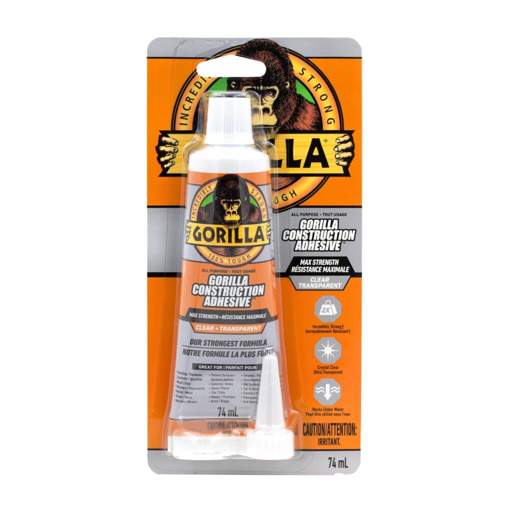 Gorilla Max Strength Construction Adhesive, Clear Glue, 2.5 Ounce Squeeze Tube (Pack of 1) - Gap Filling and Waterproof Gorilla Max Strength Construction Adhesive, Clear Glue, 2.5 Ounce Squeeze Tube (Pack of 1) - Gap Filling and Waterproof