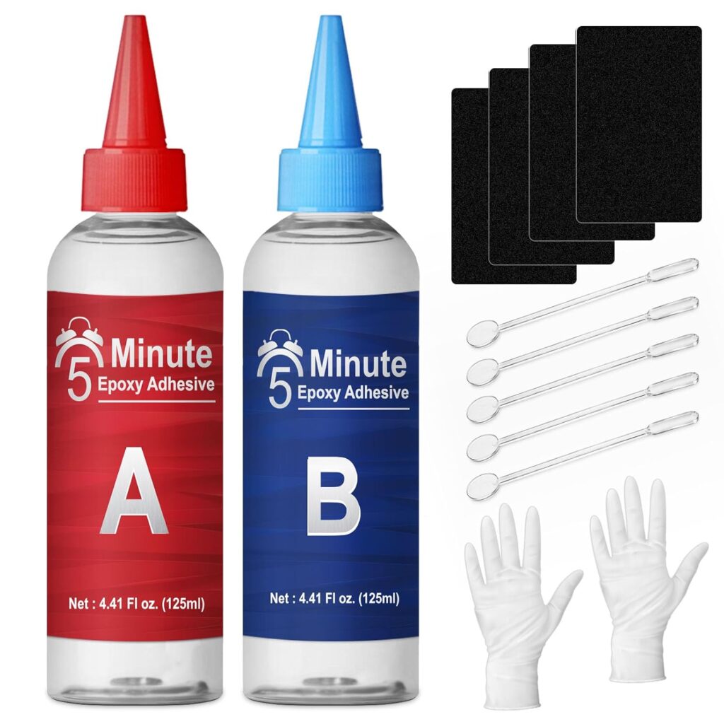 5 Minute Epoxy Glue 8.45fl oz, Tough Durable Clear Epoxi Adhesives Fast Repair, Part Epoxy Glue Quick Cure Clear for Metal, Wood, Plastic, Glass, Cerami 5 Minute Epoxy Glue 8.45fl oz, Tough Durable Clear Epoxi Adhesives Fast Repair, Part Epoxy Glue Quick Cure Clear for Metal, Wood, Plastic, Glass, Cerami