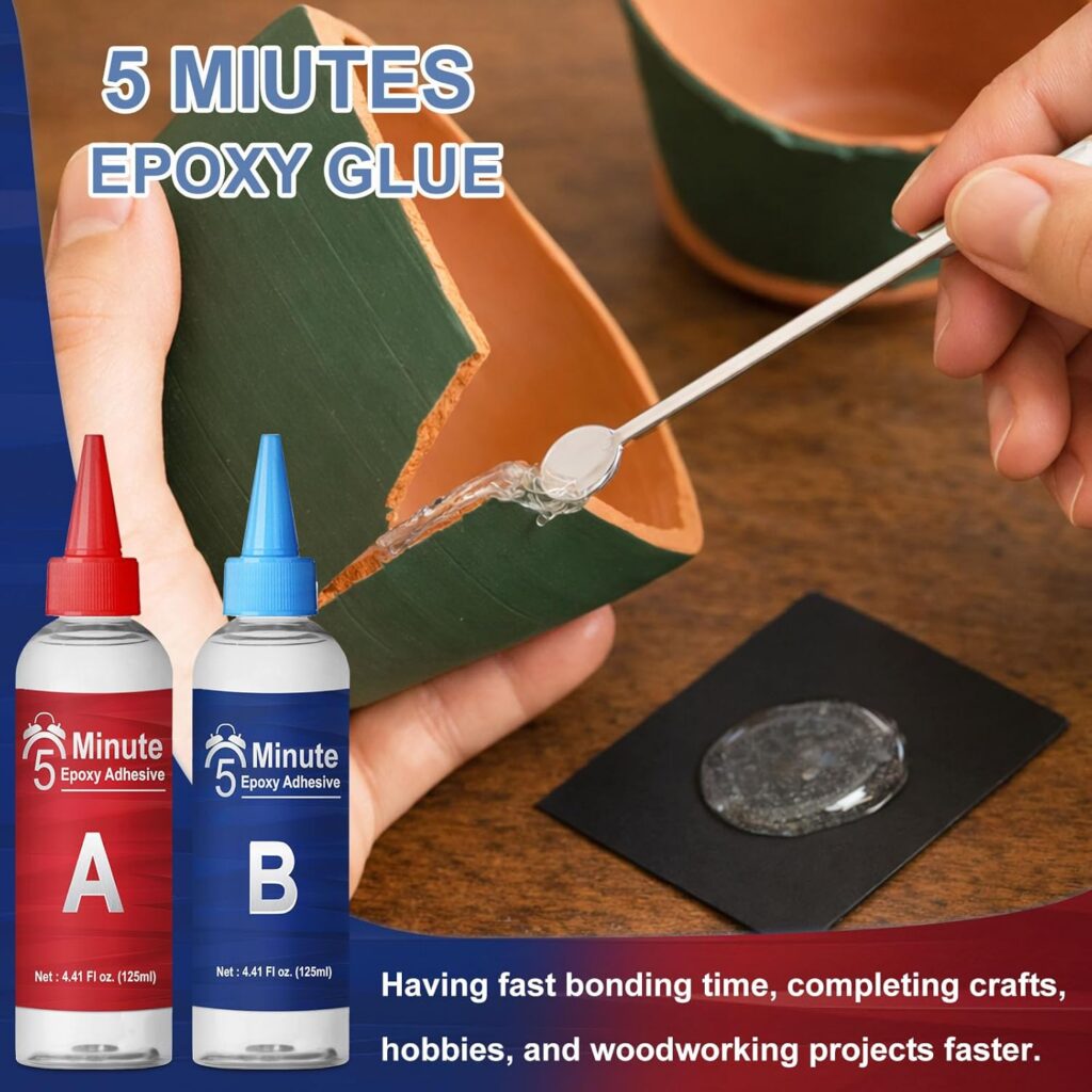 5 Minute Epoxy Glue 8.45fl oz, Tough Durable Clear Epoxi Adhesives Fast Repair, Part Epoxy Glue Quick Cure Clear for Metal, Wood, Plastic, Glass, Cerami 5 Minute Epoxy Glue 8.45fl oz, Tough Durable Clear Epoxi Adhesives Fast Repair, Part Epoxy Glue Quick Cure Clear for Metal, Wood, Plastic, Glass, Cerami