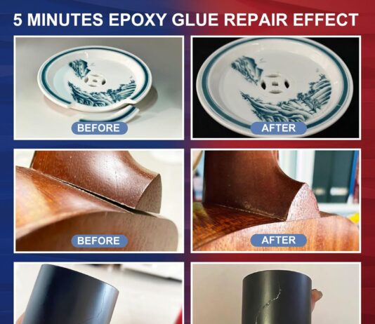 5 Minute Epoxy Glue 8.45fl oz, Tough Durable Clear Epoxi Adhesives Fast Repair, 2 Part Epoxy Glue Quick Cure Clear for Metal, Wood, Plastic, Glass, Cerami