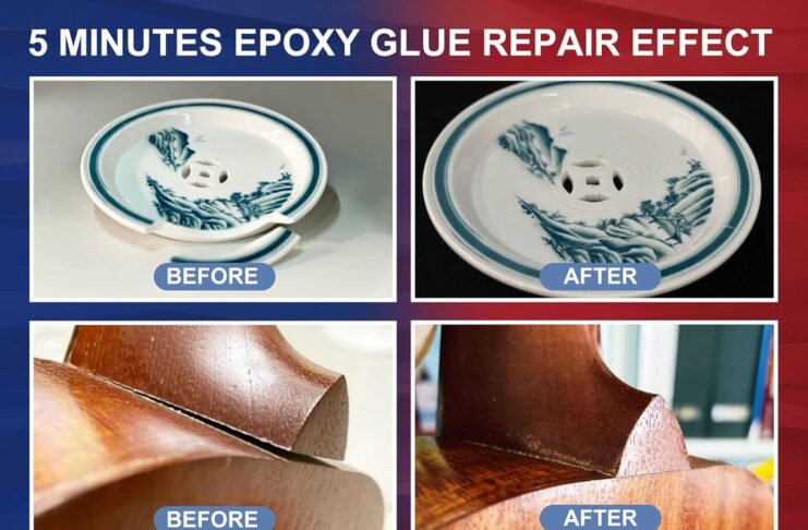 5 Minute Epoxy Glue 8.45fl oz, Tough Durable Clear Epoxi Adhesives Fast Repair, 2 Part Epoxy Glue Quick Cure Clear for Metal, Wood, Plastic, Glass, Cerami