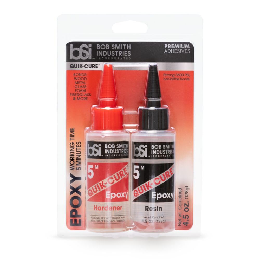 Bob Smith Industries BSI-201 Quik-Cure™ Epoxy - 4.5 oz. Combined, Clear - 5-Minute Fast-Setting Adhesive for Wood, Metal, Glass, Crafts Repairs Bob Smith Industries BSI-201 Quik-Cure™ Epoxy - 4.5 oz. Combined, Clear - 5-Minute Fast-Setting Adhesive for Wood, Metal, Glass, Crafts Repairs