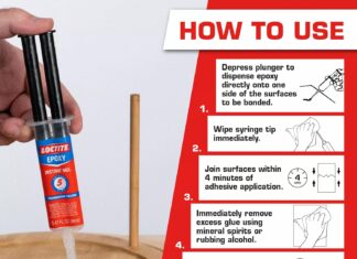 Loctite Epoxy Instant Mix, Translucent Yellow, 0.47 fl. oz. Syringe, 6 Pack – 5 Minute Set, Strong Bonding 2 Part Epoxy