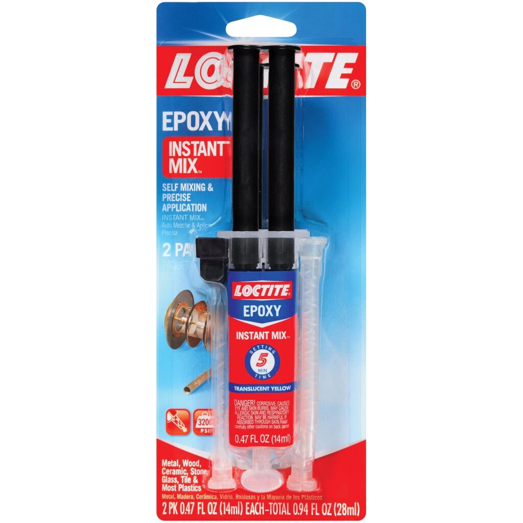 Loctite Epoxy Instant Mix, Translucent Yellow, 0.47 fl. oz. Syringe, Pack - Minute Set, Strong Bonding Part Epoxy Loctite Epoxy Instant Mix, Translucent Yellow, 0.47 fl. oz. Syringe, Pack - Minute Set, Strong Bonding Part Epoxy