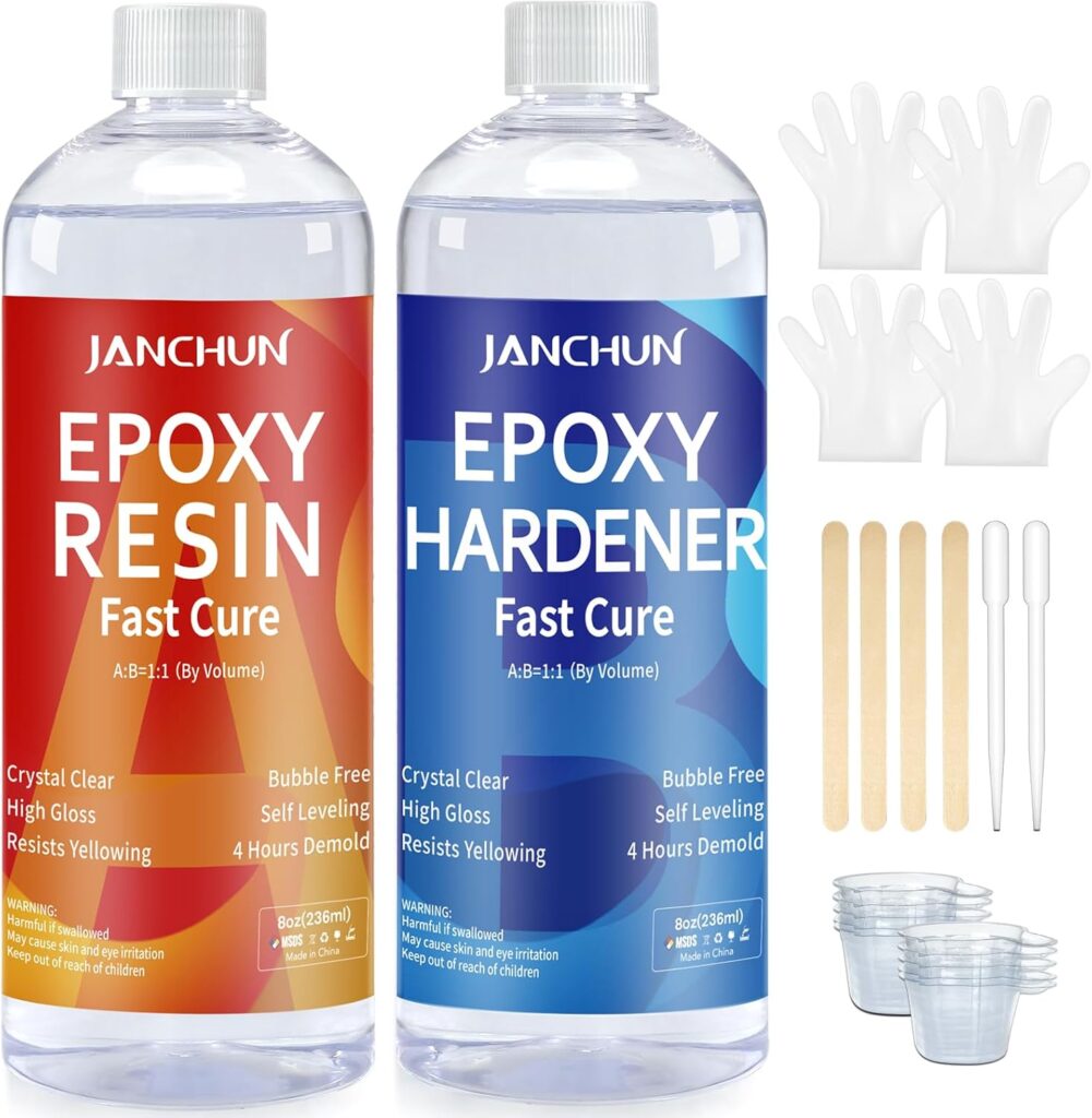JANCHUN Crystal Clear Epoxy Resin Kit 16oz, Bubble-Free, Anti-Yellowing, Self Leveling Easy Mix 1:1 Coating and Casting Resin for Table Top, Molds, Tumbler Crafts, Painting, Jewelry, DIY Gifts JANCHUN Crystal Clear Epoxy Resin Kit 16oz, Bubble-Free, Anti-Yellowing, Self Leveling Easy Mix 1:1 Coating and Casting Resin for Table Top, Molds, Tumbler Crafts, Painting, Jewelry, DIY Gifts