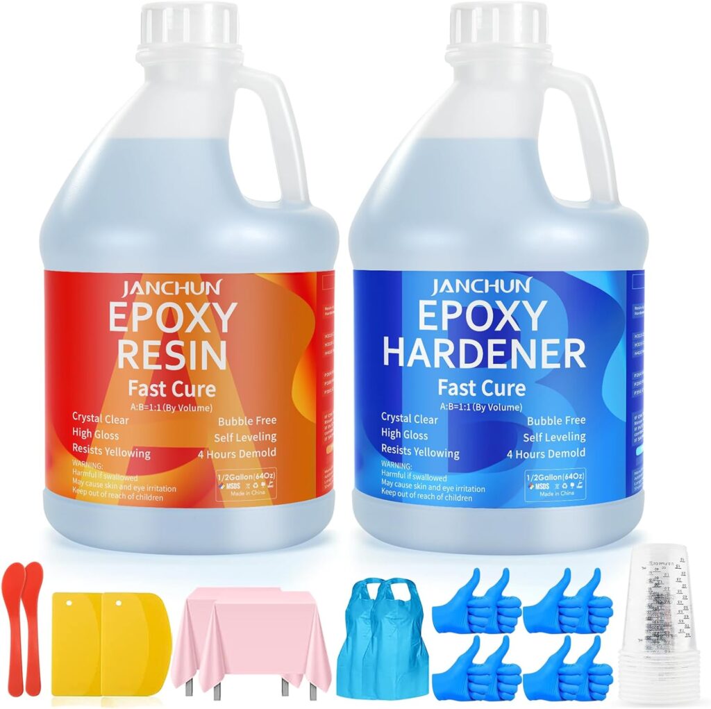 JANCHUN Crystal Clear Epoxy Resin Kit 16oz, Bubble-Free, Anti-Yellowing, Self Leveling Easy Mix 1:1 Coating and Casting Resin for Table Top, Molds, Tumbler Crafts, Painting, Jewelry, DIY Gifts JANCHUN Crystal Clear Epoxy Resin Kit 16oz, Bubble-Free, Anti-Yellowing, Self Leveling Easy Mix 1:1 Coating and Casting Resin for Table Top, Molds, Tumbler Crafts, Painting, Jewelry, DIY Gifts