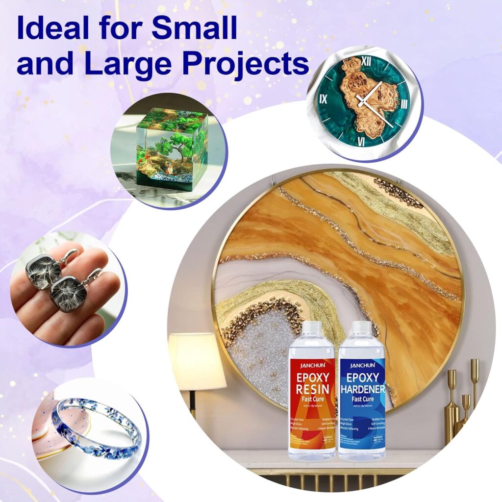 JANCHUN Crystal Clear Epoxy Resin Kit 16oz, Bubble-Free, Anti-Yellowing, Self Leveling Easy Mix 1:1 Coating and Casting Resin for Table Top, Molds, Tumbler Crafts, Painting, Jewelry, DIY Gifts JANCHUN Crystal Clear Epoxy Resin Kit 16oz, Bubble-Free, Anti-Yellowing, Self Leveling Easy Mix 1:1 Coating and Casting Resin for Table Top, Molds, Tumbler Crafts, Painting, Jewelry, DIY Gifts
